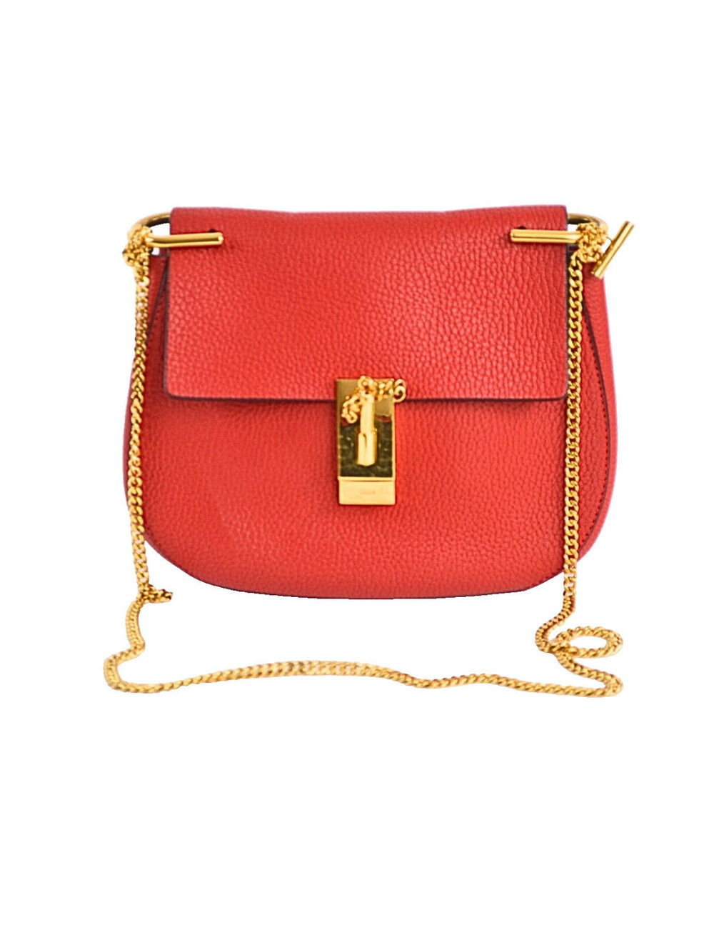 Chloe Drew Leather Red Bag Gold Metallic parts chain Shoulder